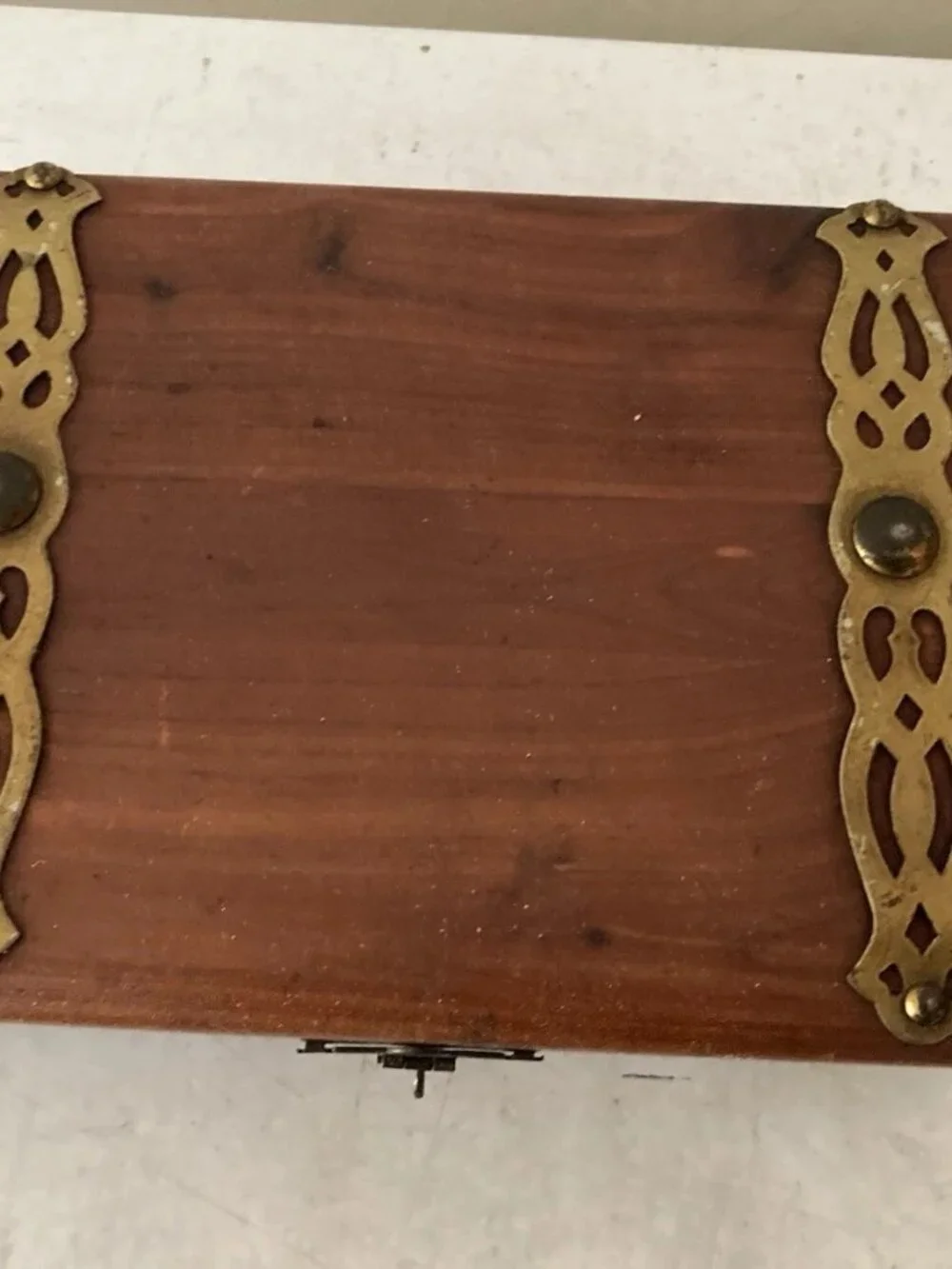 Share Vintage 1940s Cedar Wood Metal Banded Trinket Box